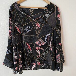 Violet + Claire Paisley Bell Sleeve Top Size L